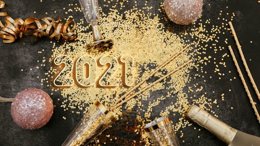 logo del 2021 con confeti dorado
